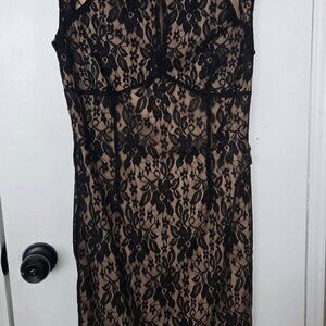 Black lace overlay AA Studio stretchy cocktail dress sz 6